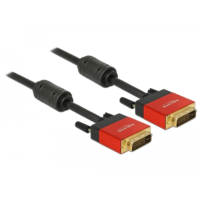 Delock Kábel DVI 24+1 csatlakozódugóval > DVI 24+1 csatlakozódugóval, 5 m, piros, fém (85676) (85676)