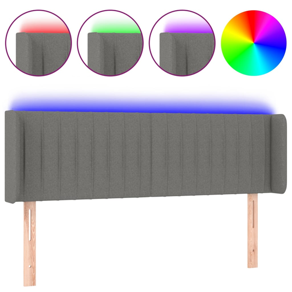 Tăblie de pat cu LED, gri închis, 147x16x78/88 cm, textil