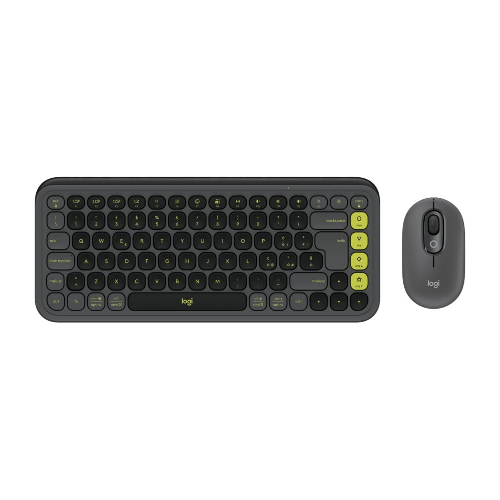 Logitech POP Icon Combo vezeték nélküli olasz (Qwerty) billentyűzet és egér grafit-zöld (920-013115) (920-013115)