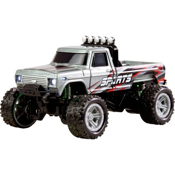 Amewi Szürke Brushed 1:64 RC modellautó Elektro Monstertruck 2WD RtR 2,4 GHz Akkuval és töltőkábellel, Fényeffekttel