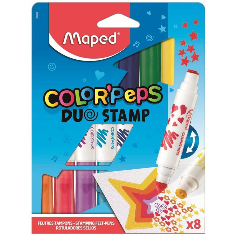 Maped Color'Peps Duo Stamp 7.5mm Filctoll készlet kétvégű - 8 különböző szín és minta (846808)