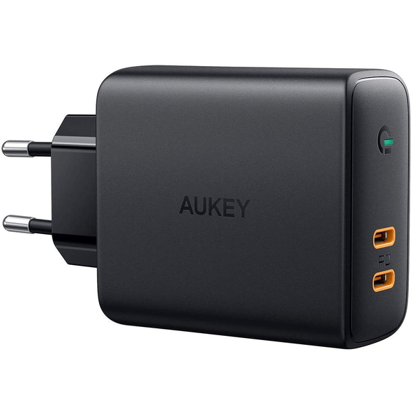 Зарядно за стена, Aukey, 63 W, 2 x USB C, черно