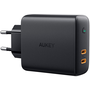 Зарядно за стена, Aukey, 63 W, 2 x USB C, черно