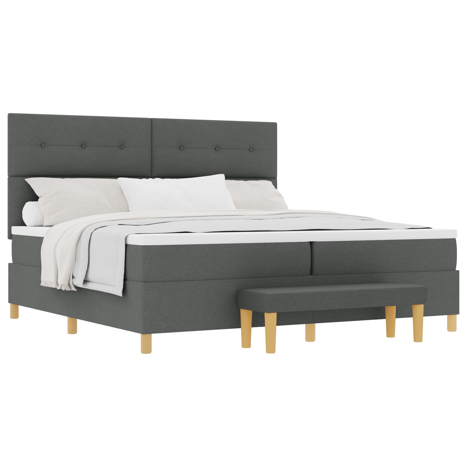 Boxspring Ágy Matrac és Pad Sötét Szürke 200x200 cm Szövet (3344325)