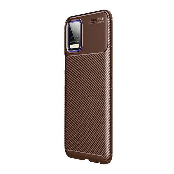 Szilikon telefonvédő (közepesen ütésálló, légpárnás sarok, szálcsiszolt, karbon minta) BARNA [LG K52 (LMK520)] (5996591024127)