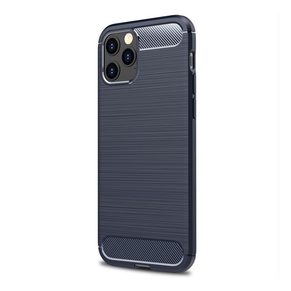 Szilikon telefonvédő (közepesen ütésálló, légpárnás sarok, szálcsiszolt, karbon minta) SÖTÉTKÉK [Apple iPhone 12 Pro Max] (5996591011936)
