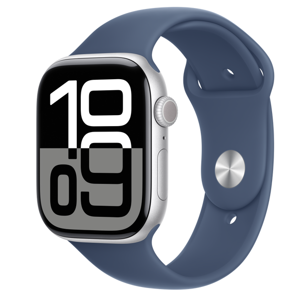 Часовник Apple Watch Series 10, GPS, 46 мм, Алуминий корпус, Деним спортна каишка, M/L, Сребрист