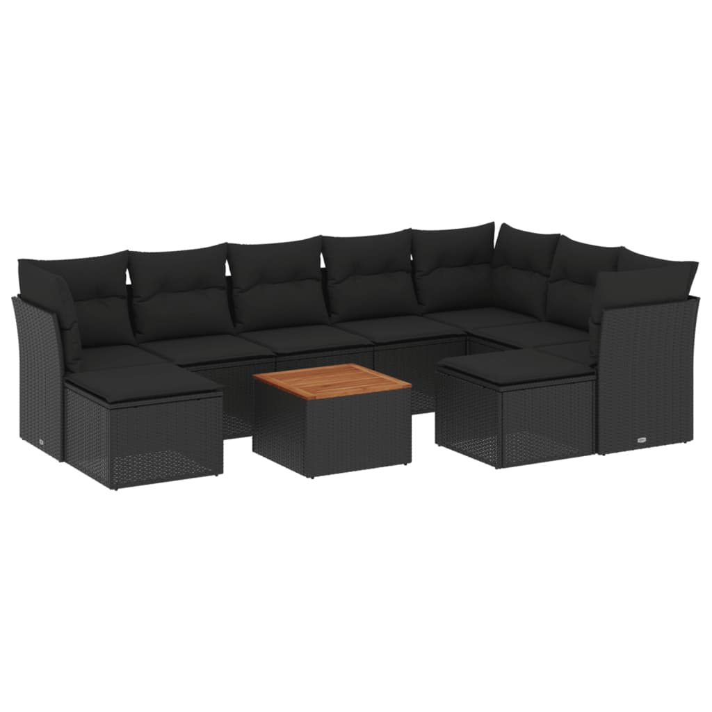 10 részes fekete polyrattan kerti ülőgarnitúra párnákkal (3223962)