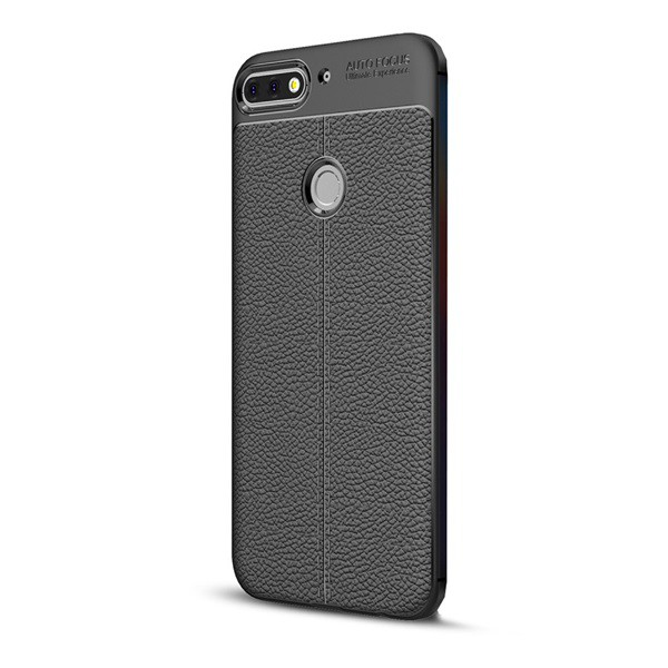 Szilikon telefonvédő (közepesen ütésálló, bőr hatású, varrás minta) FEKETE [Huawei Y7 Prime 2018 (Y7 2018)] (5996457770304)