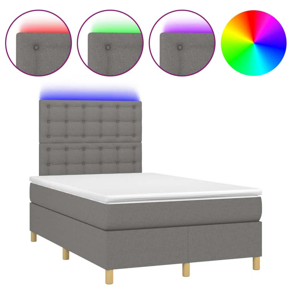 sötétszürke szövet rugós és LED-es ágy matraccal 120 x 200 cm (3135742)
