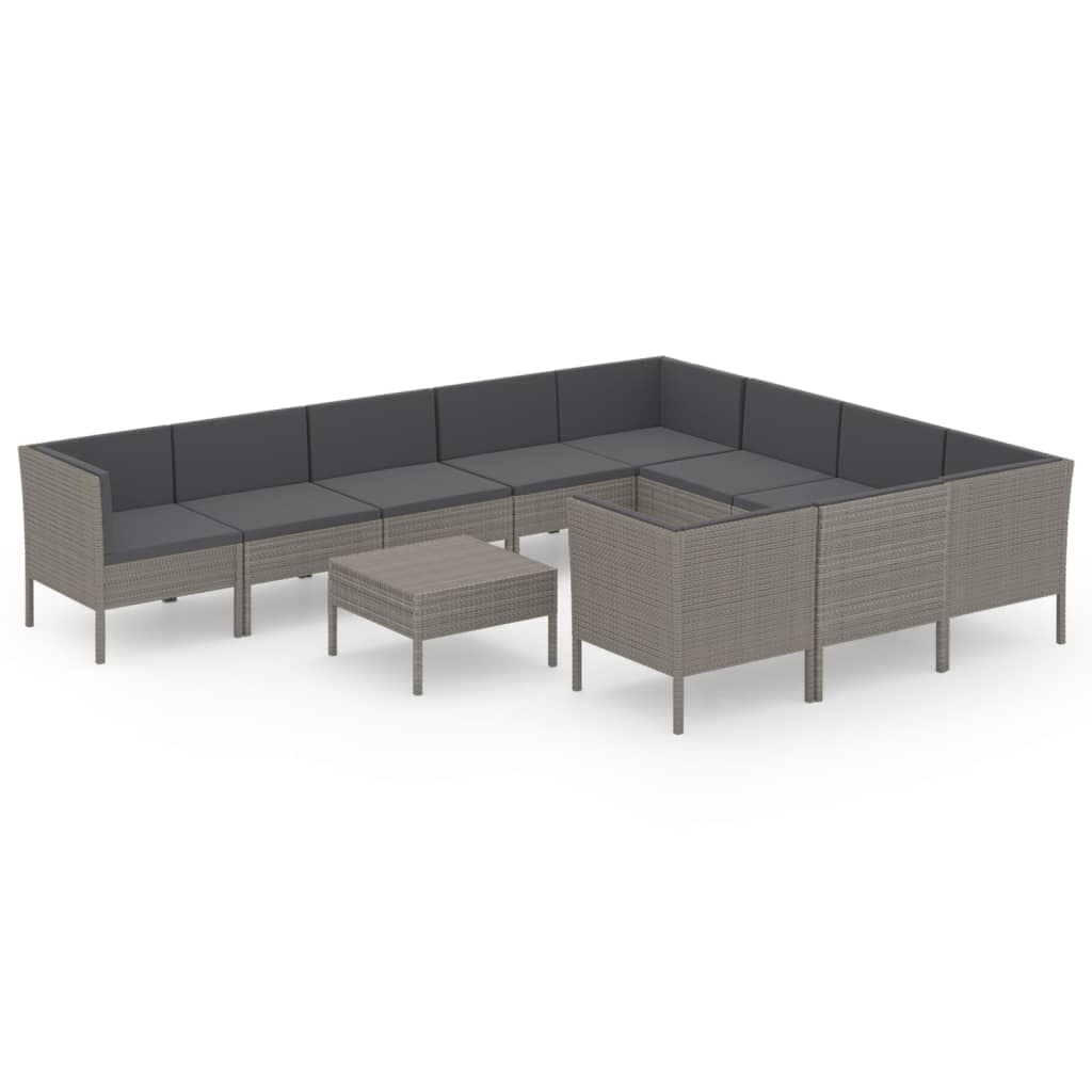 11 részes szürke polyrattan kerti ülőgarnitúra párnákkal (3094494)