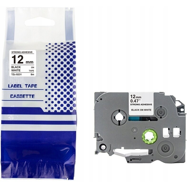 Taśma BROTHER TZE-S231 12mm x 8m czarny na białym zamiennik