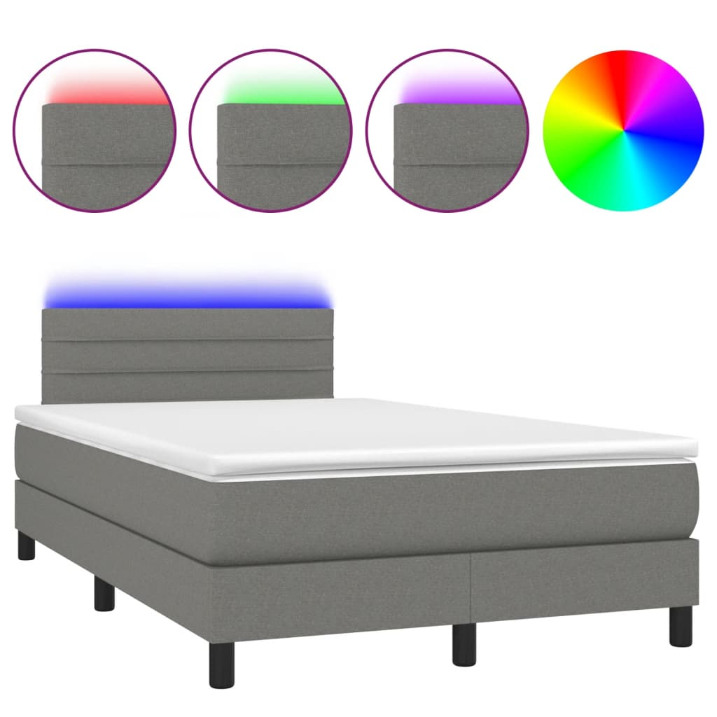 sötétszürke szövet rugós és LED-es ágy matraccal 120x190 cm (3270047)