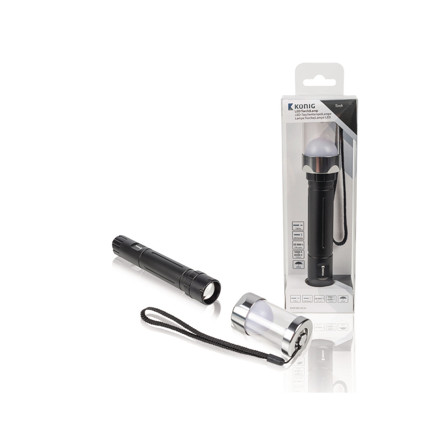 König LED Elemlámpa Fekete (KNTORCHC01)