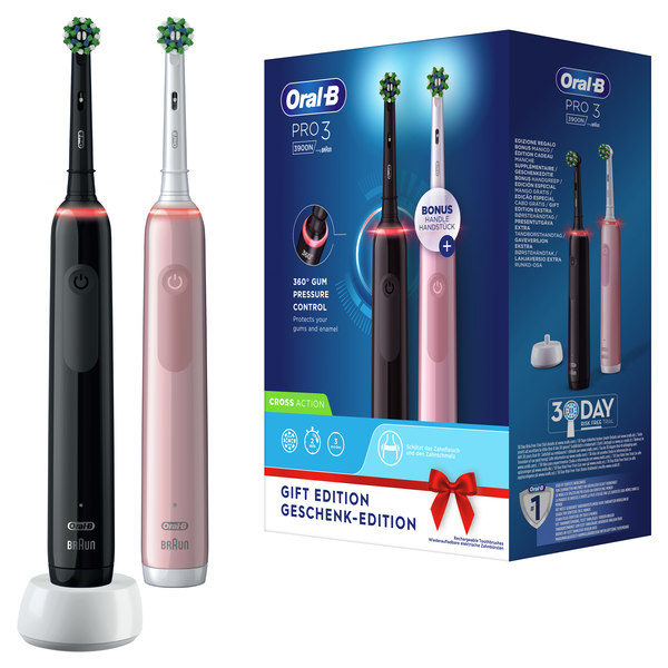 Oral-B Pro 3 3900N Elektromos fogkefe Duo Pack (2db) Fekete / Pink