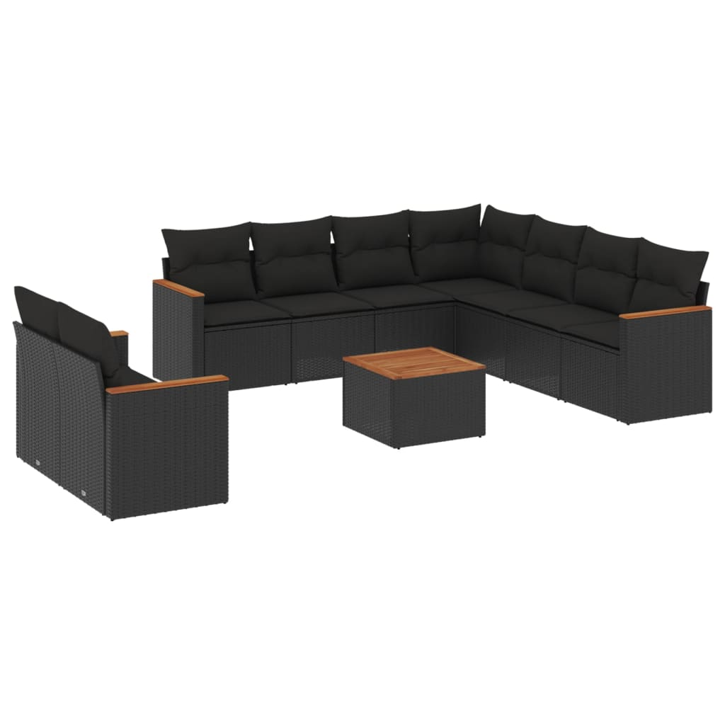10 részes fekete polyrattan kerti ülőgarnitúra párnákkal (3226104)
