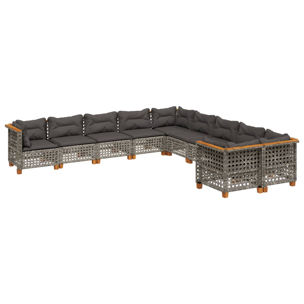 10 részes szürke polyrattan kerti ülőgarnitúra párnákkal (3262047)