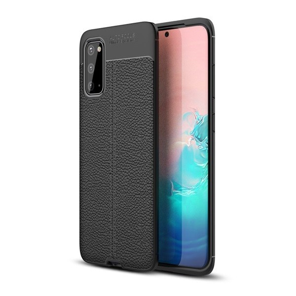 Samsung Galaxy A10e SM-A102U, Szilikon tok, bőrhatású, varrásminta, fekete (89100)