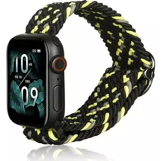 NoName текстилна каишка за Apple Watch 38/40/41 мм, черна/лайм