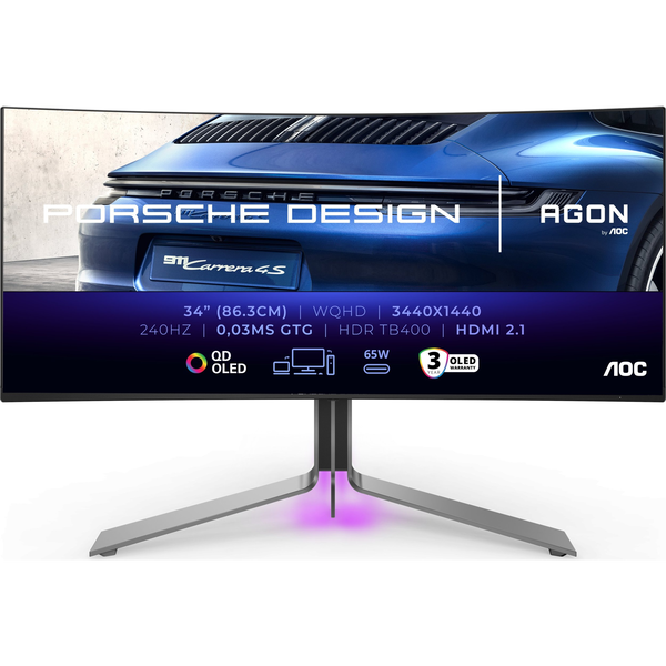 AOC Porsche PD34 computerskærm 86,4 cm (34") 3440 x 1440 pixel Wide Quad HD QD-OLED Sort