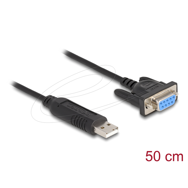 Delock USB 2.0 zu Seriell RS-232 Adapter Sub-D 9 Buchse mit Schrauben kompaktem Steckergehäuse 50 cm FTDI
