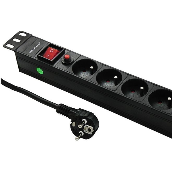 Qoltec Rack szekrény elosztó 19" 1U 16A PDU 8xFRENCH 2m (53996)