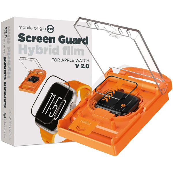 Folie hibrida cu sistem de montare Mobile Origin Screen Guard compatibila cu Apple Watch 7/8/9 45mm Black