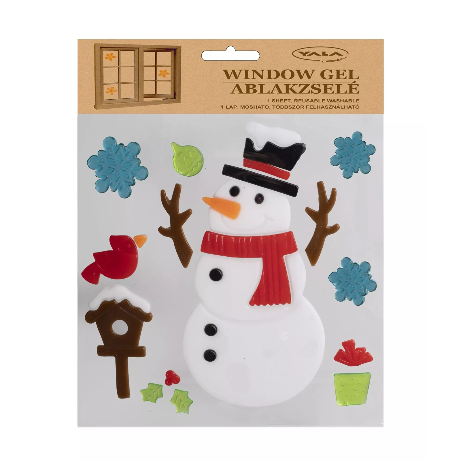 QX Toys Ablakzselé hóember és madár mintás Karácsonyi Dekoráció 20x25cm - Színes (312808)