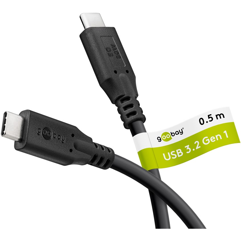 Goobay 74698 USB-C apa - USB-C apa 3.2 Adat és töltőkábel 0.5m - Fekete