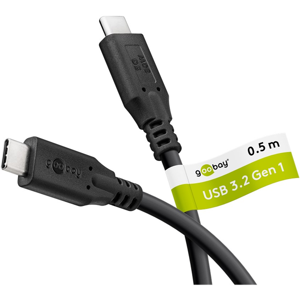 Goobay 74698 USB-C apa - USB-C apa 3.2 Adat és töltőkábel 0.5m - Fekete