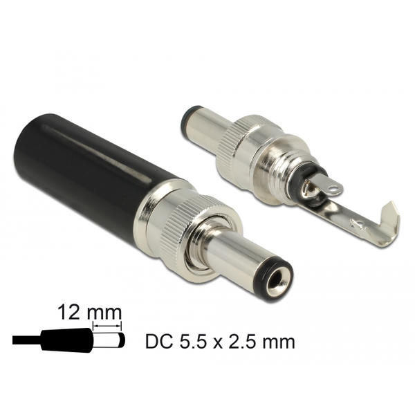DC konektor 5,5x2,5mm s kolíkom 12,0mm na spájkovanie Delock 89916