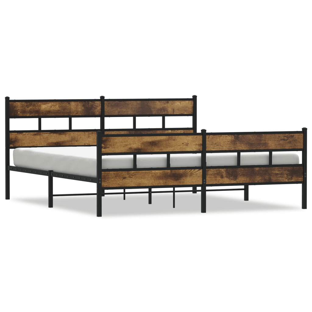 füstös tölgy színű fém ágykeret matrac nélkül 183 x 213 cm (3308467)