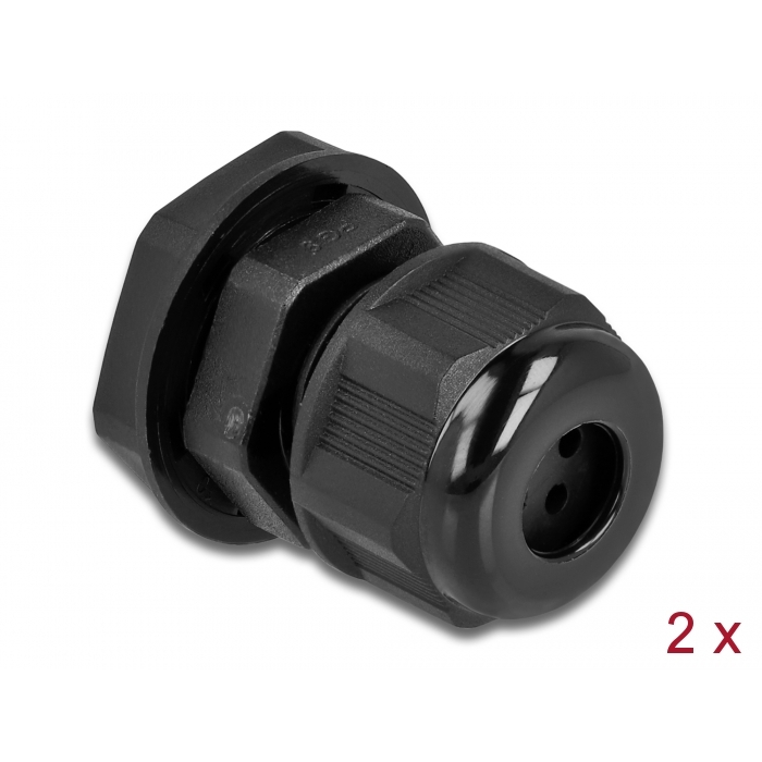 Delock Kábel tömszelence PG9 kerek kábelekhez, négy kábel bemenettel 2 db. Fekete (60379) (60379)