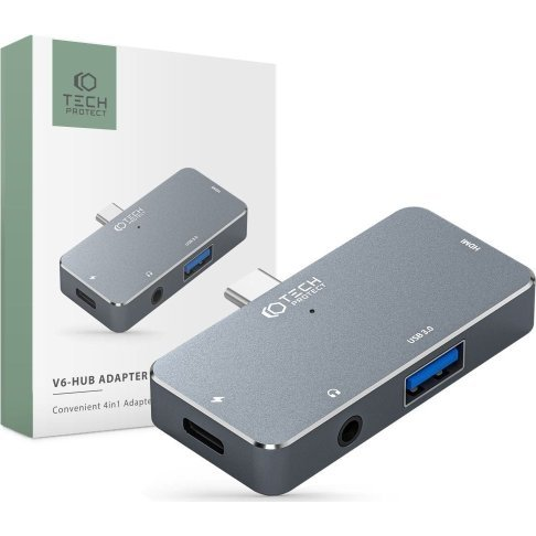 TECH-PROTECT V6-HUB ADAPTER 4V1 SIV ZA USB-C, HDMI, ETH, USB 3.0