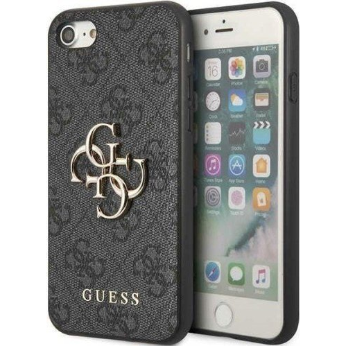 Guess Apple iPhone 7/8/SE2/SE3 PU Metal Logo Hátlapvédő Tok Fekete (GUE2392)