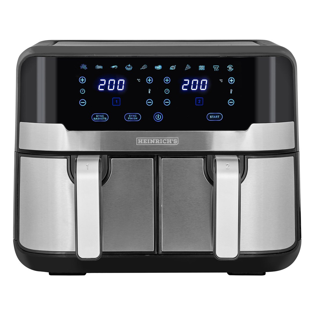 Heinrich‘’s HFR 8214 AirFryer Forrólevegős sütő 2x4,5L 2400 Watt - Fekete / Inox (HFR 8214)