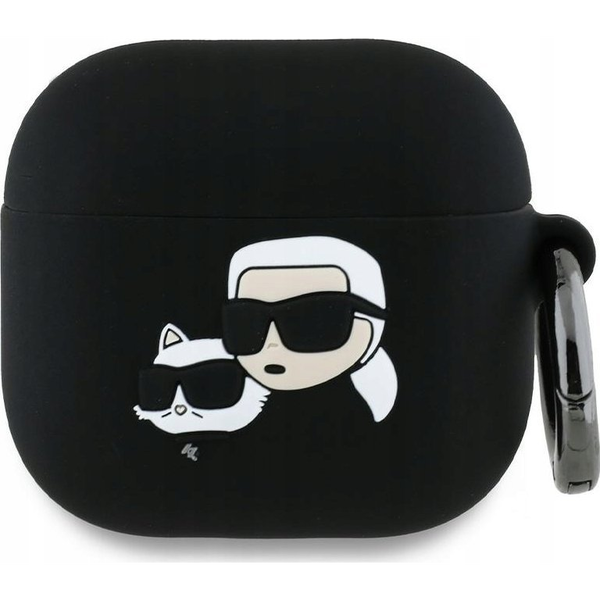 Karl Lagerfeld SILICONE KARL&CHOUPETTEHEAD 3D szilikon tok (ütésállóság, karabíner) FEKETE Apple AirPods 4 (KLA4RUNKCHK)