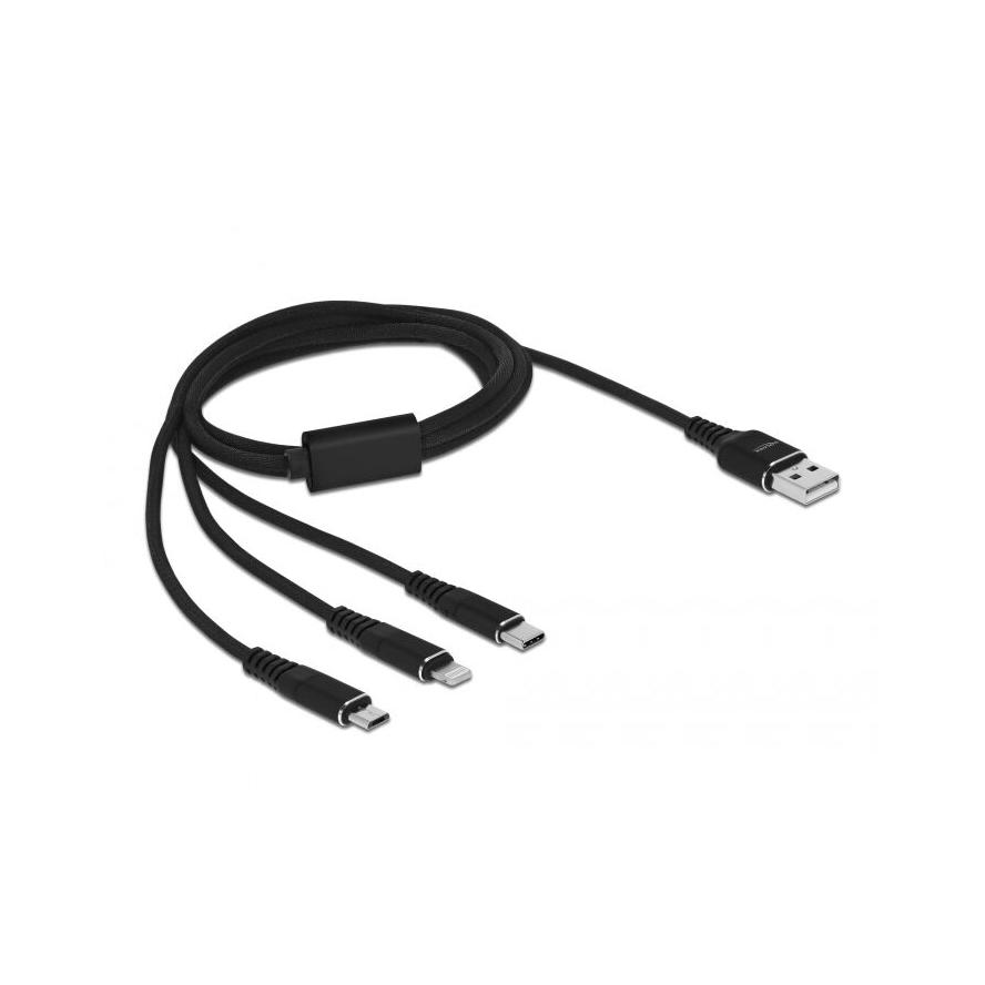 Delock 87155 1m 3 az 1-ben USB-A - Lightning/MicroUSB/USB-C töltő kábel (87155)