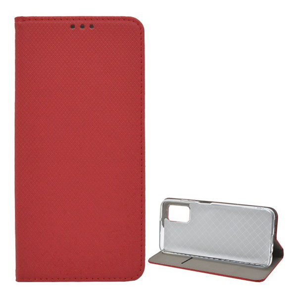 Tok álló, bőr hatású (FLIP, oldalra nyíló, asztali tartó funkció, rombusz minta) PIROS [Samsung Galaxy A03s (SM-A037F)] (5996591115429)