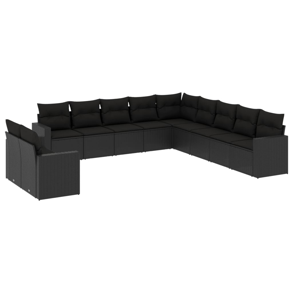 11 részes fekete polyrattan kerti ülőgarnitúra párnákkal (3219175)