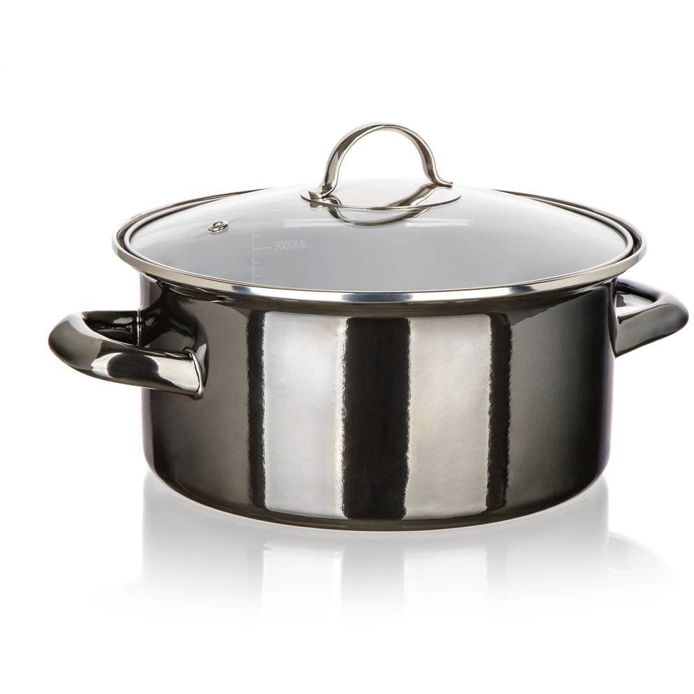 BANQUET METALLIC Black zománcozott 22 cm 3,7 l, fedővel (A26653)