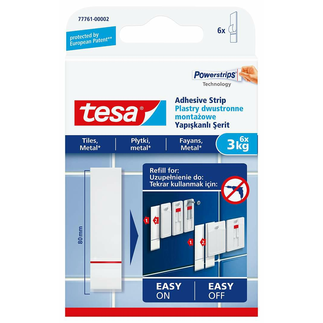 Tesa Powerstrips® Ragasztócsíkok - Utántöltő, Sima Felületekre, 6 Darab (77761-00002-00)