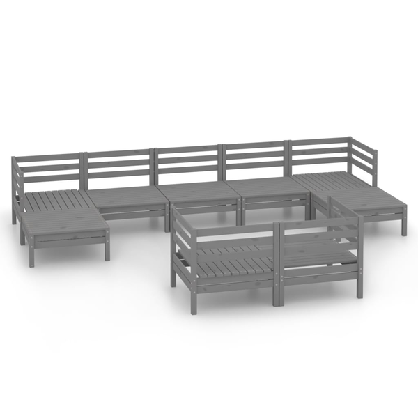 VidaXL Градински комплект за сядане, 9 части, сив бор 3083376