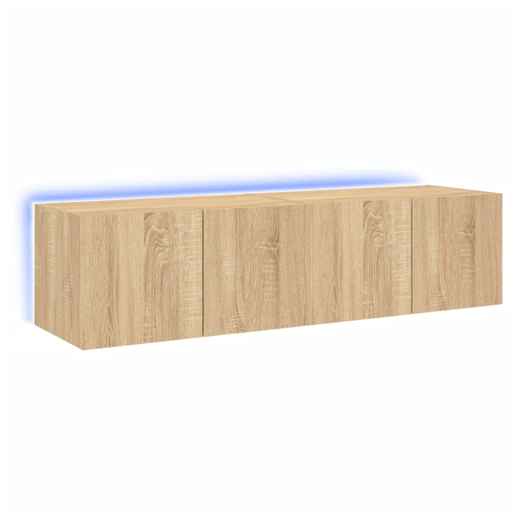 2 db sonoma-tölgy színű fali TV-szekrény LED-del 60x35x31 cm (837272)