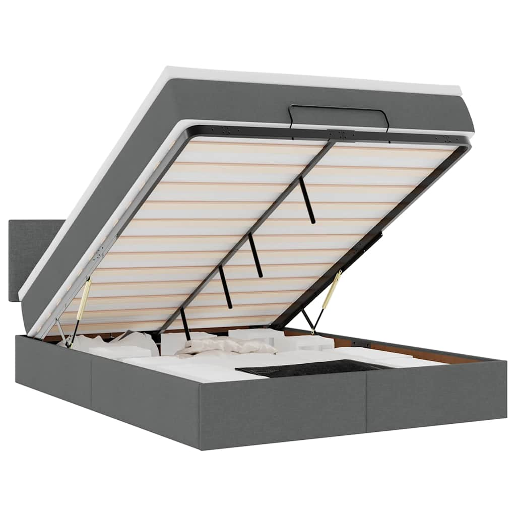 Ottomán ágy matraccal & LED-ek Sötétszürke 140x190 cm szövet (3312223)