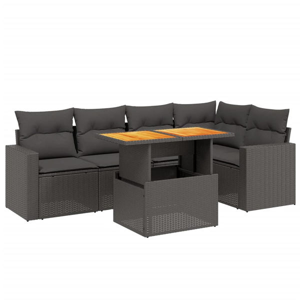 Set mobilier de grădină cu perne, 6 piese, negru, poliratan