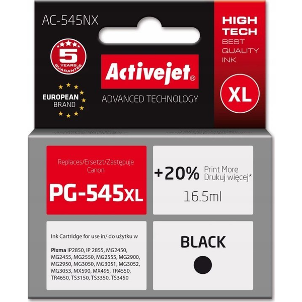 Activejet Tinta Ac-545nx Para Canon, Recambio Canon Pg-545xl; Suprema; 16,5ml; Negro