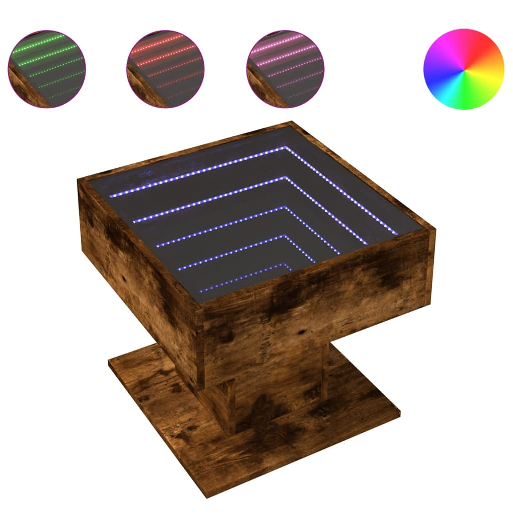 füstös tölgy szerelt fa dohányzóasztal LED-del 50 x 50 x 45 cm (847529)