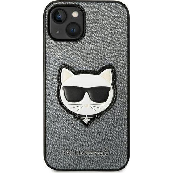 Karl Lagerfeld Choupette Head Patch Apple iPhone 14 hátlap tok, ezüst (KLD1007)