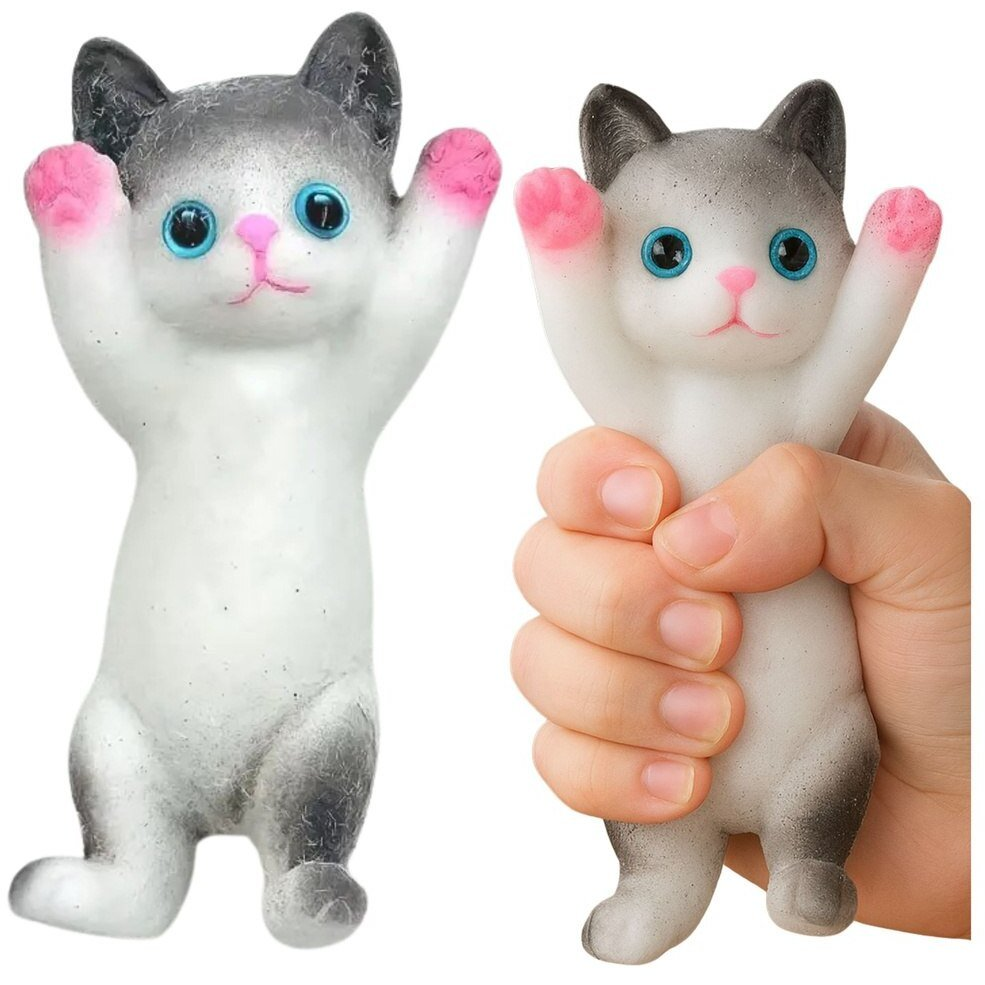 Lean Toys Szenzoros, Puha, Fekvő Cica Szőrme, Fehér és Szürke, 13x6,5 cm